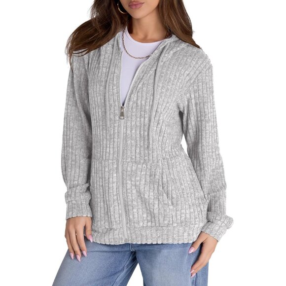 Sweaters - Women’s Oversized Zip Hoodie Lightweight Long Sleeve Fall Casual